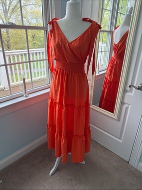 Women’s Orange Tiered Tie-Shoulder Maxi Dress